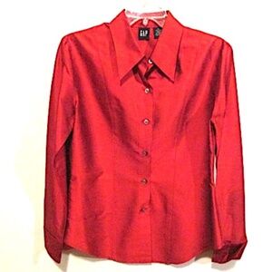 VTG GAP Ruby Red Long-Sleeved Silk Blouse, Size M